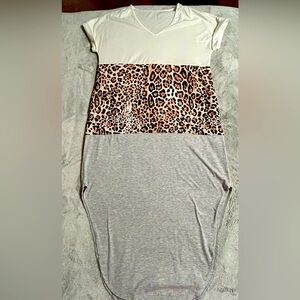 Adorable Maxi Dress, cream, leopard print and grey, Size Large